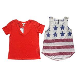 Lot of 2 Spring Summer Linen Tops Short Sleeve Shirt Tank Top H&M Design Lab XS